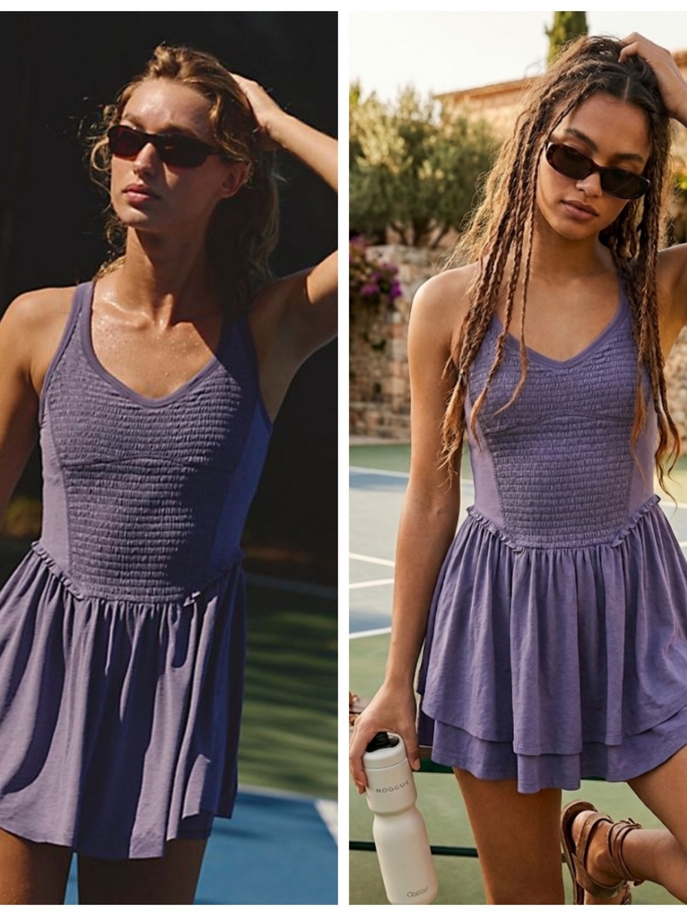 Free People Lavender Smocked Tiered Mini Skort Dress